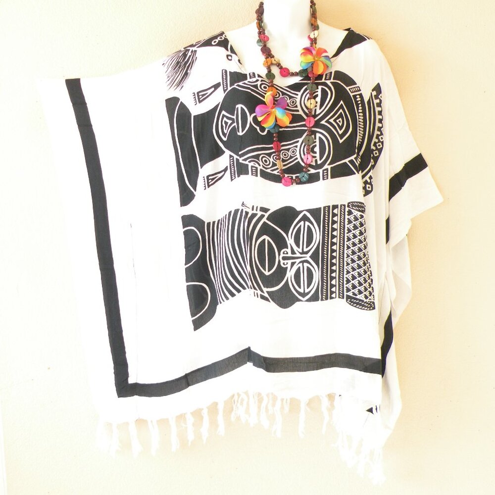 KB408 Tribal Batik Fringes Kaftan Sleeve Plus Tunic Women Blouse Top - S to 5X